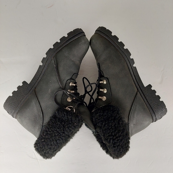 Vintage Sorel Leather Booties Shearling Lace-up Ankle Boots 6W Genuine Sheepskin - Picture 8 of 12